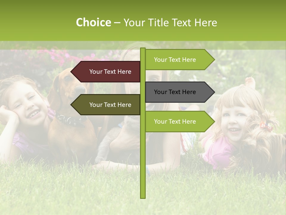 A Group Of Children Laying In The Grass With A Dog PowerPoint Template