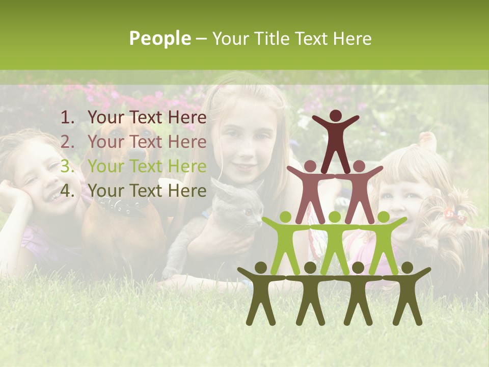 A Group Of Children Laying In The Grass With A Dog PowerPoint Template