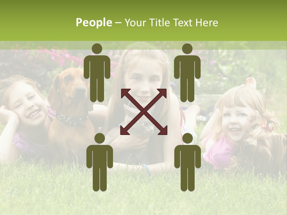 A Group Of Children Laying In The Grass With A Dog PowerPoint Template