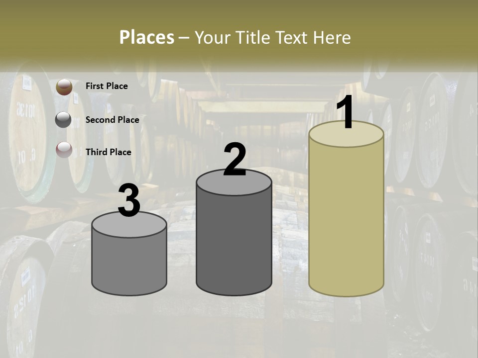 A Large Room Filled With Lots Of Wooden Barrels PowerPoint Template