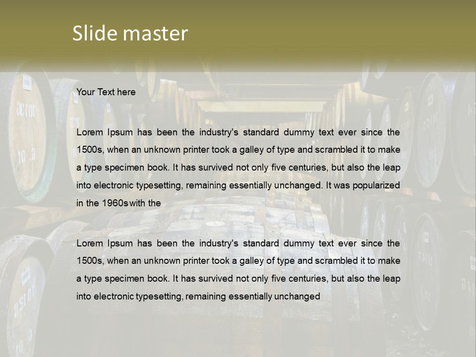 A Large Room Filled With Lots Of Wooden Barrels PowerPoint Template