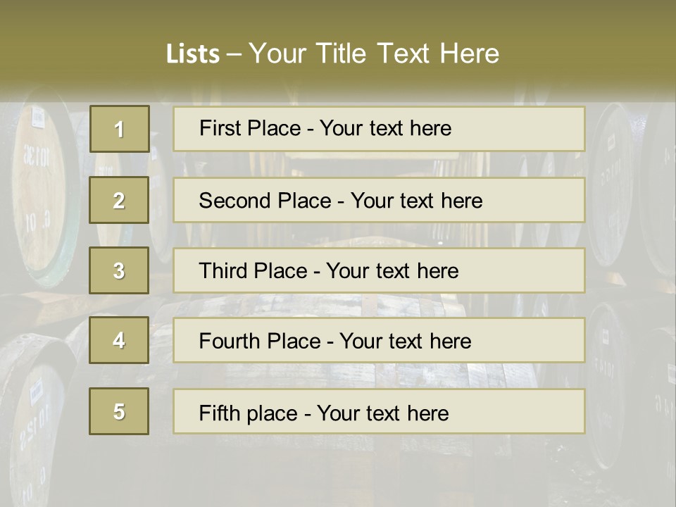 A Large Room Filled With Lots Of Wooden Barrels PowerPoint Template
