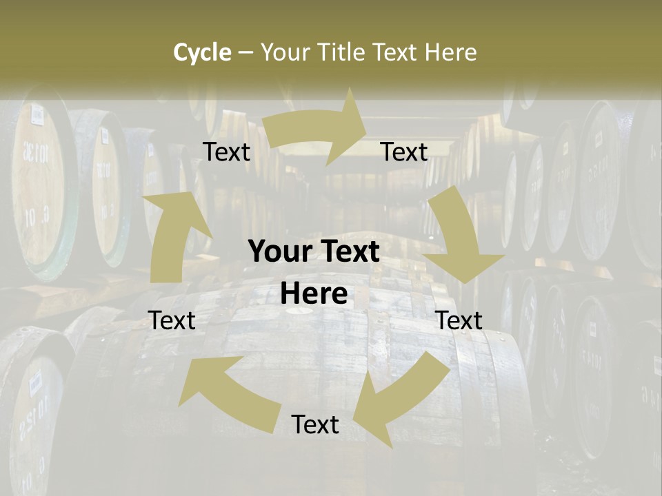 A Large Room Filled With Lots Of Wooden Barrels PowerPoint Template