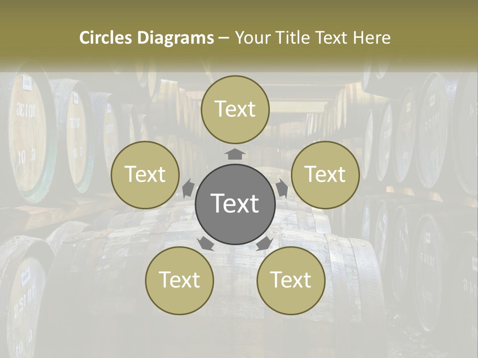 A Large Room Filled With Lots Of Wooden Barrels PowerPoint Template
