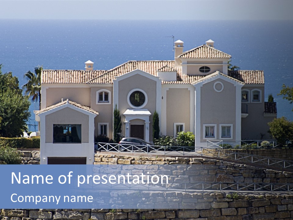 A Large House With A Car Parked In Front Of It PowerPoint Template