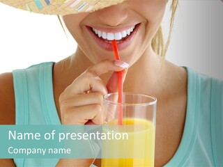 A Woman Holding A Straw And A Glass Of Orange Juice PowerPoint Template