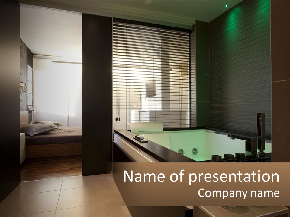 A Bathroom With A Bath Tub And A Window PowerPoint Template
