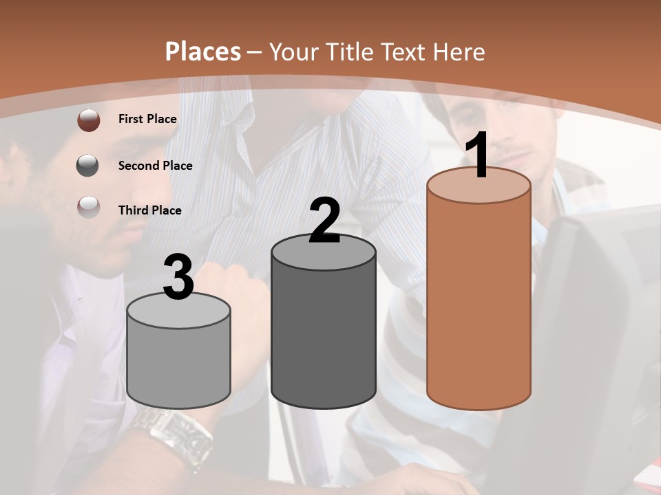 A Group Of Men Looking At A Computer Screen PowerPoint Template