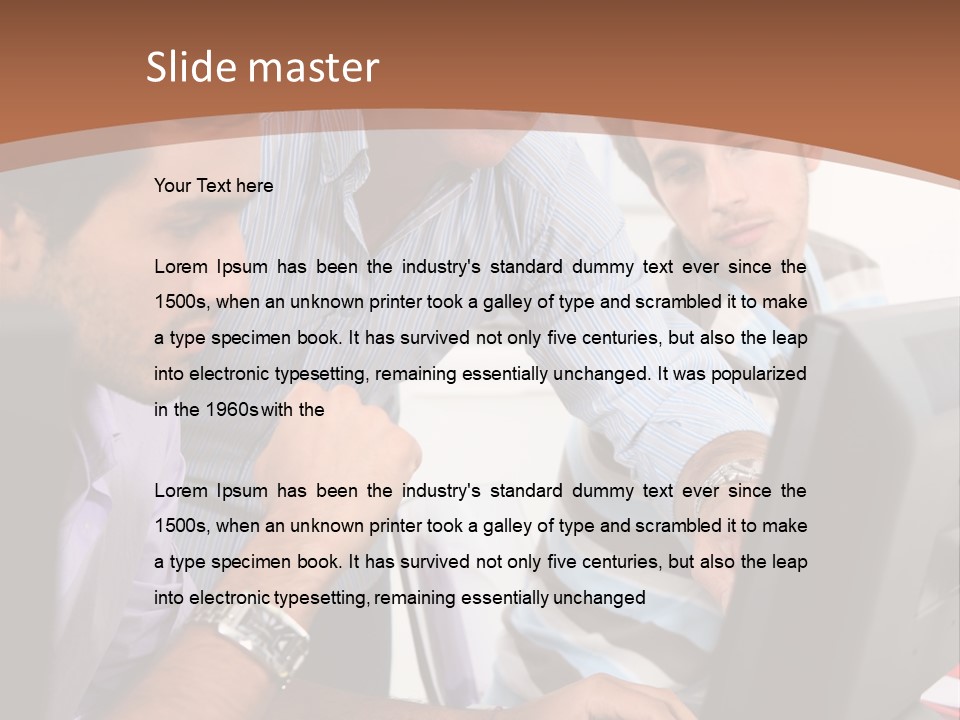 A Group Of Men Looking At A Computer Screen PowerPoint Template