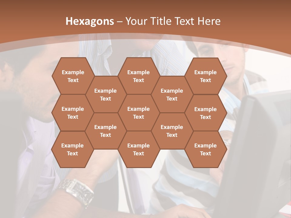 A Group Of Men Looking At A Computer Screen PowerPoint Template