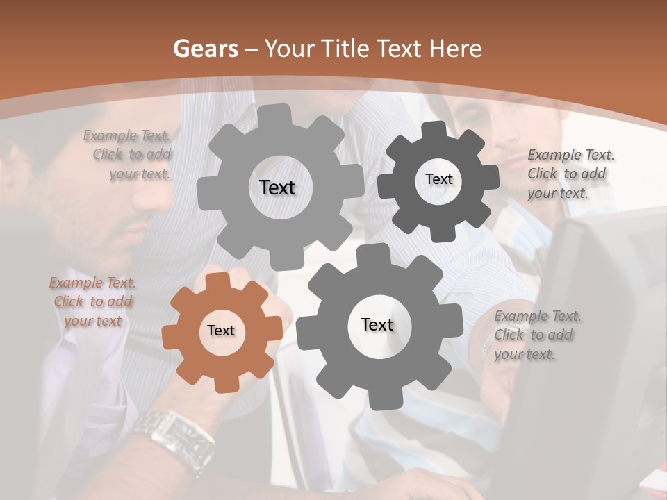 A Group Of Men Looking At A Computer Screen PowerPoint Template