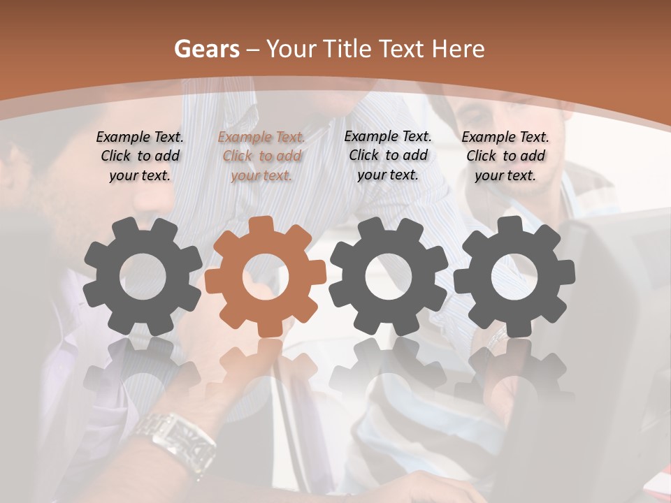 A Group Of Men Looking At A Computer Screen PowerPoint Template