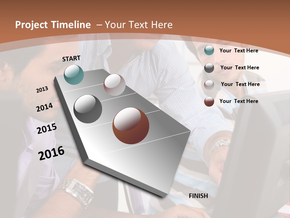 A Group Of Men Looking At A Computer Screen PowerPoint Template