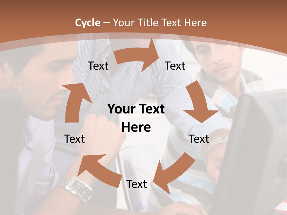 A Group Of Men Looking At A Computer Screen PowerPoint Template