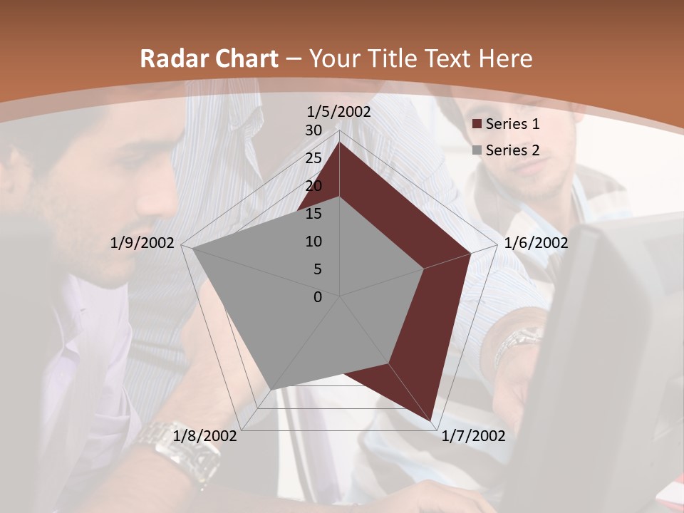 A Group Of Men Looking At A Computer Screen PowerPoint Template