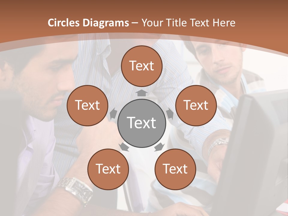 A Group Of Men Looking At A Computer Screen PowerPoint Template