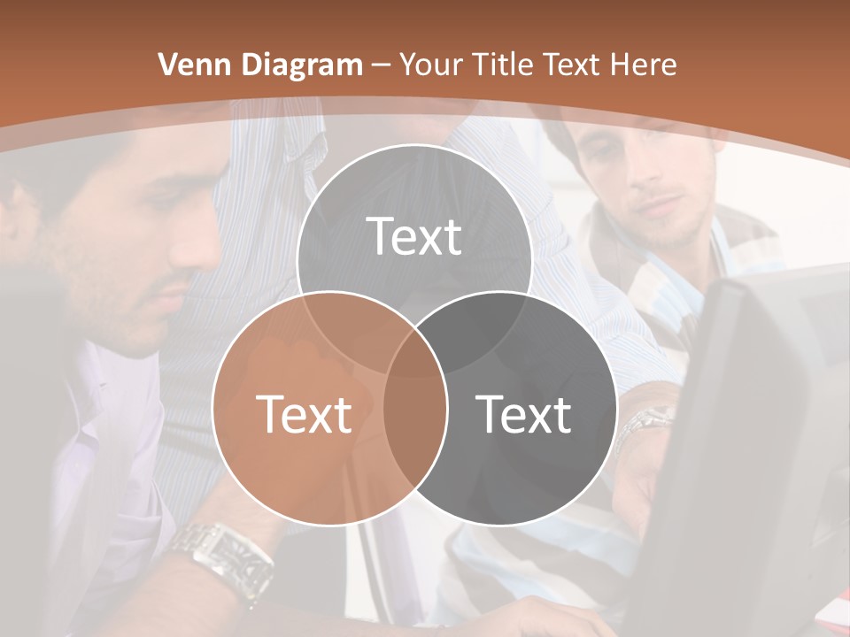 A Group Of Men Looking At A Computer Screen PowerPoint Template