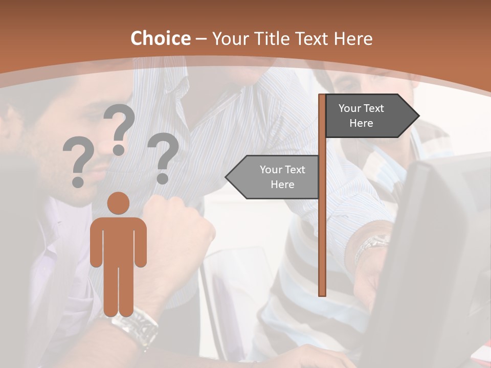 A Group Of Men Looking At A Computer Screen PowerPoint Template