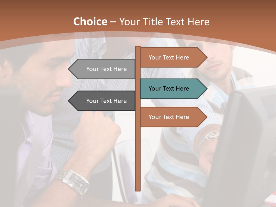 A Group Of Men Looking At A Computer Screen PowerPoint Template