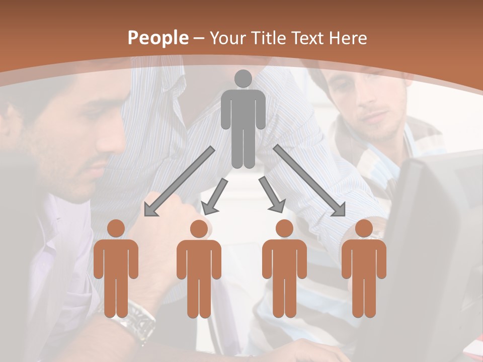 A Group Of Men Looking At A Computer Screen PowerPoint Template