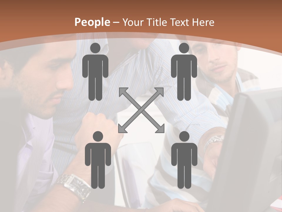 A Group Of Men Looking At A Computer Screen PowerPoint Template