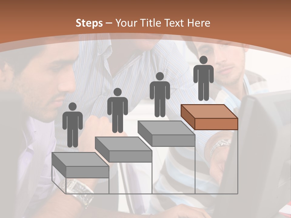 A Group Of Men Looking At A Computer Screen PowerPoint Template
