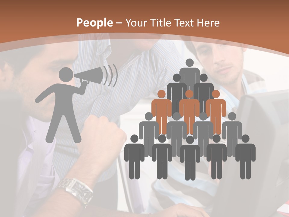 A Group Of Men Looking At A Computer Screen PowerPoint Template