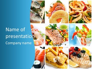 A Collage Of Different Food Items With A Blue Background PowerPoint Template