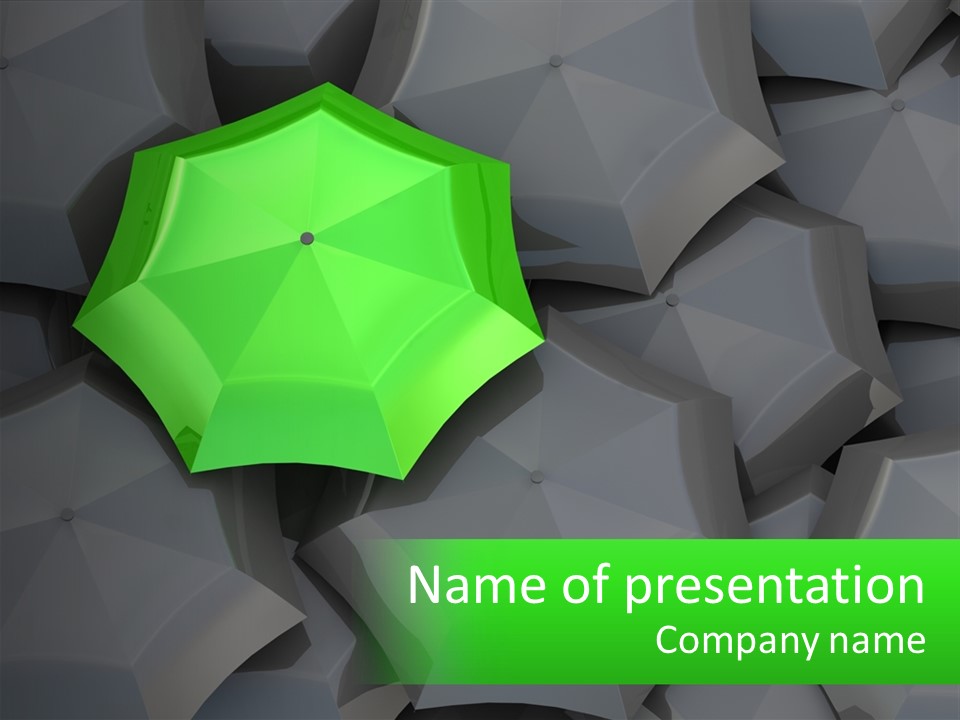 A Green Umbrella Sitting On Top Of A Pile Of Gray Blocks PowerPoint Template