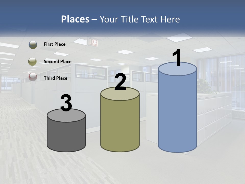 An Empty Office With A Desk And Filing Cabinets PowerPoint Template