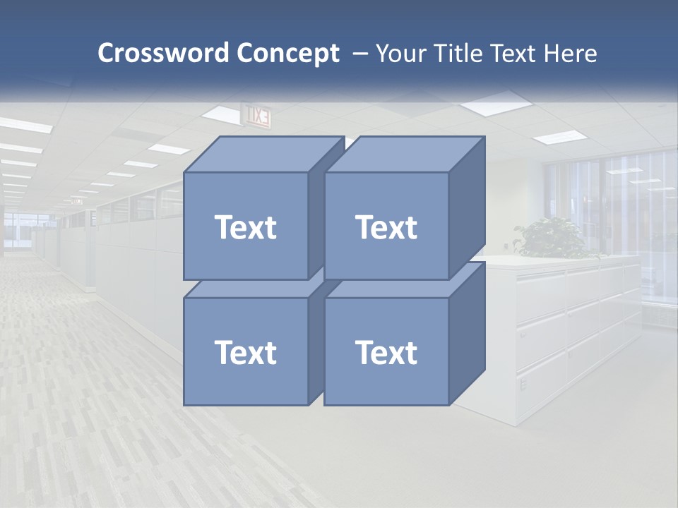 An Empty Office With A Desk And Filing Cabinets PowerPoint Template