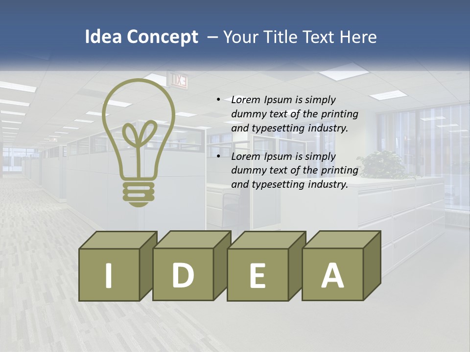 An Empty Office With A Desk And Filing Cabinets PowerPoint Template