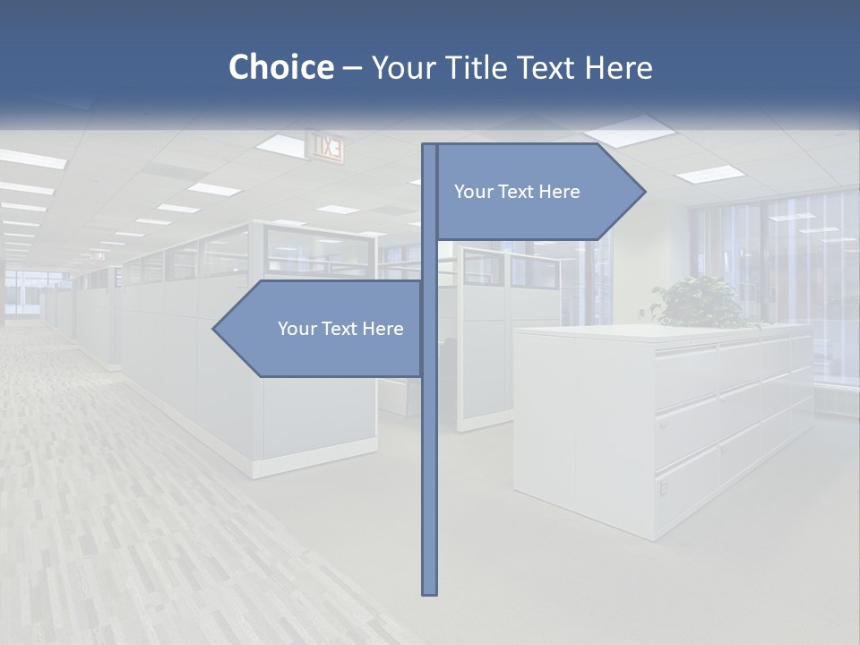 An Empty Office With A Desk And Filing Cabinets PowerPoint Template
