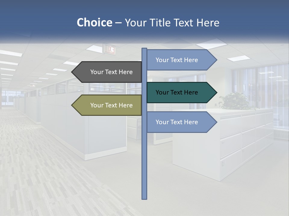 An Empty Office With A Desk And Filing Cabinets PowerPoint Template