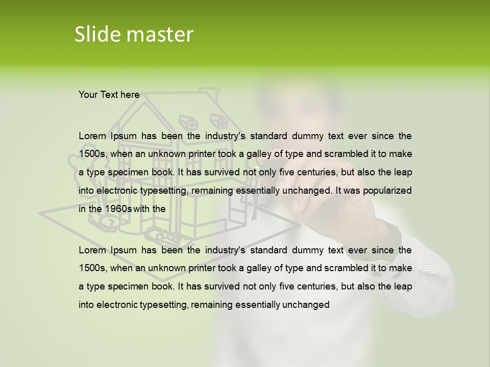 A Man Drawing A House On A Green Background PowerPoint Template