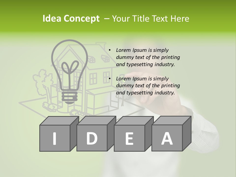 A Man Drawing A House On A Green Background PowerPoint Template