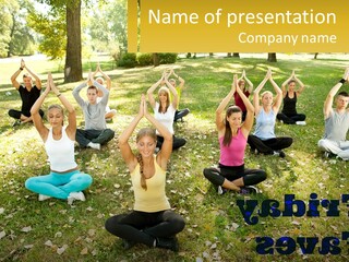 A Group Of People Doing Yoga In A Park PowerPoint Template