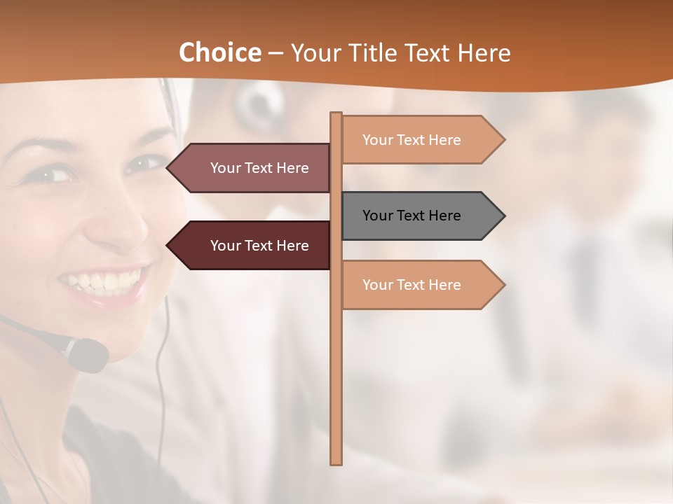 A Woman With A Headset Is Smiling For The Camera PowerPoint Template