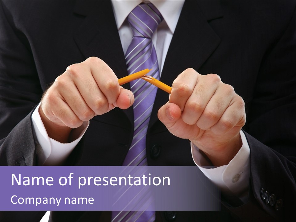 A Man In A Suit Is Holding A Pencil PowerPoint Template