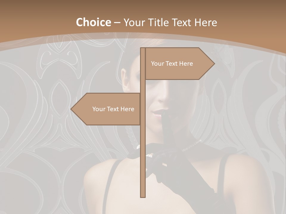 A Woman In A Corset With Her Finger Up To Her Mouth PowerPoint Template