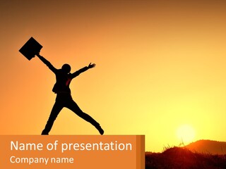 A Person Jumping In The Air With A Sign In Front Of Them PowerPoint Template