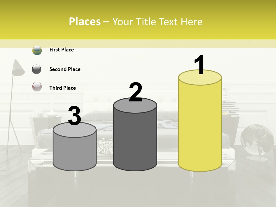 A Bed Sitting In A Bedroom Next To A Table PowerPoint Template