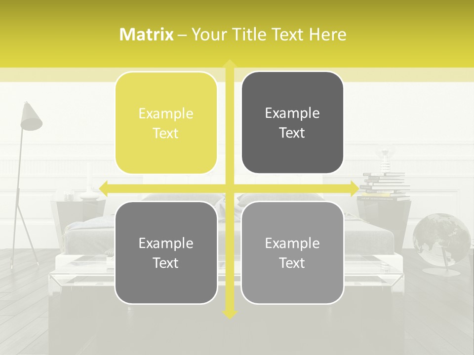 A Bed Sitting In A Bedroom Next To A Table PowerPoint Template