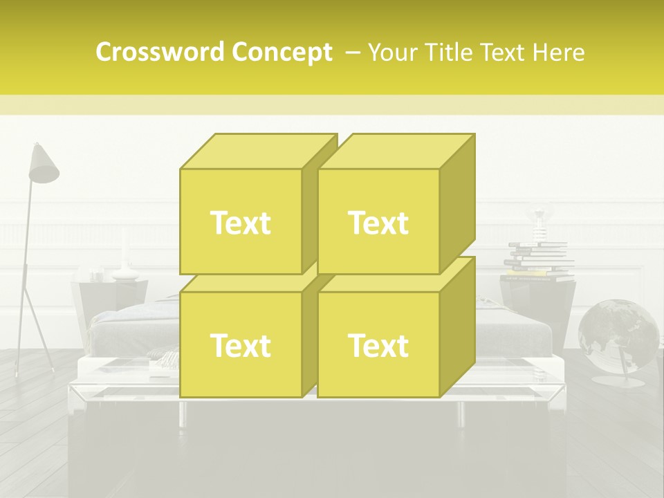 A Bed Sitting In A Bedroom Next To A Table PowerPoint Template