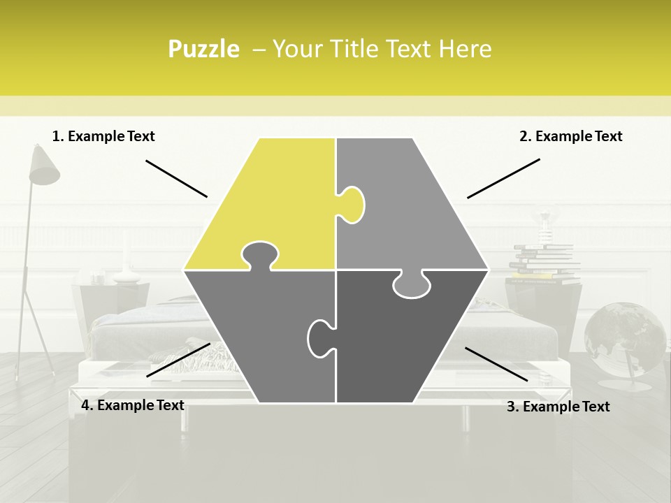 A Bed Sitting In A Bedroom Next To A Table PowerPoint Template