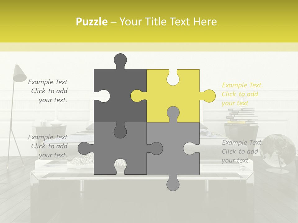 A Bed Sitting In A Bedroom Next To A Table PowerPoint Template