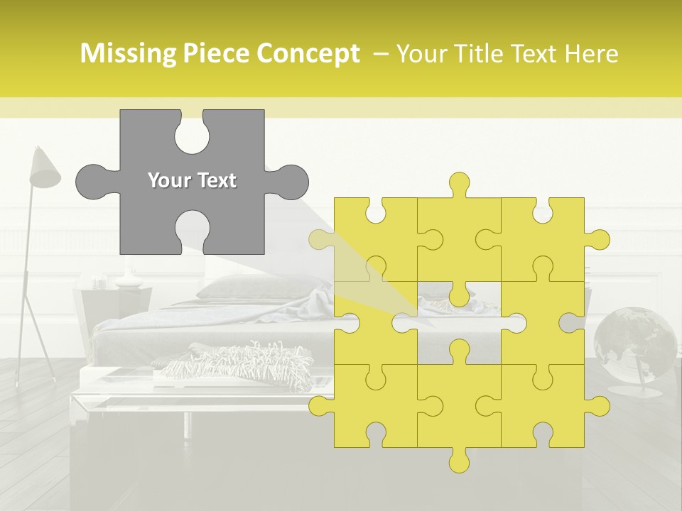 A Bed Sitting In A Bedroom Next To A Table PowerPoint Template