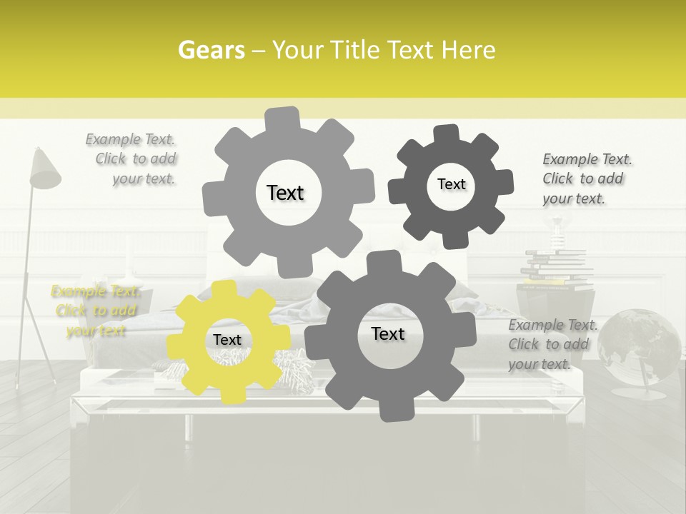 A Bed Sitting In A Bedroom Next To A Table PowerPoint Template