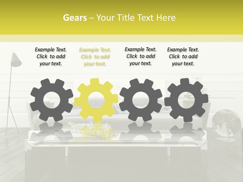 A Bed Sitting In A Bedroom Next To A Table PowerPoint Template