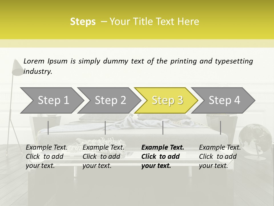 A Bed Sitting In A Bedroom Next To A Table PowerPoint Template
